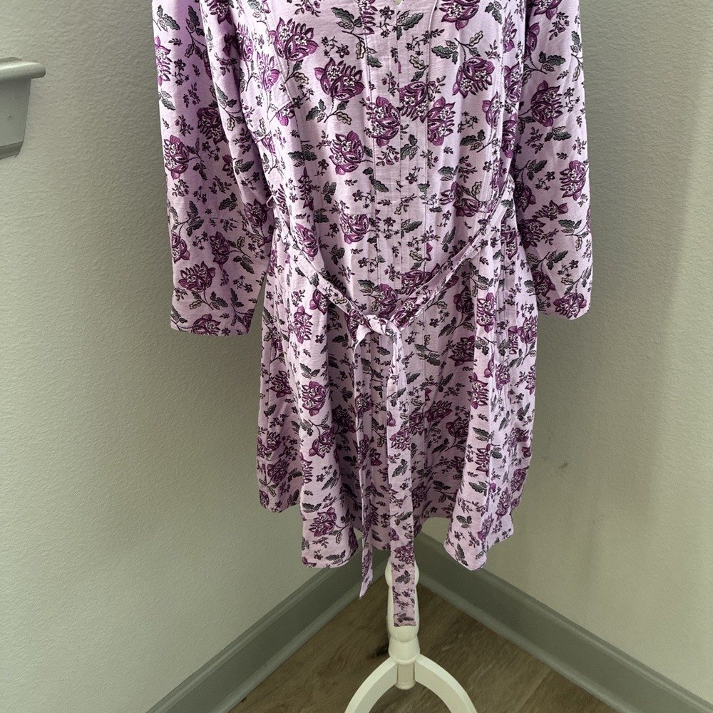 Loft Women's Floral V-neck 3/4 Sleeve Midi A-Line Dress Tie Waist Size Medium - Picture 8 of 12